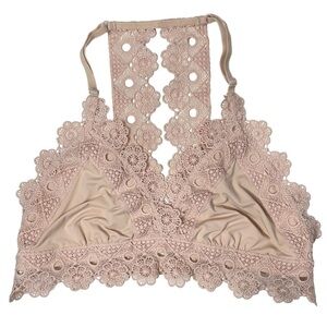 Aerie Bralette Womens Small Lace Daisy Chain V Neck Racerback Bra Pink Blush